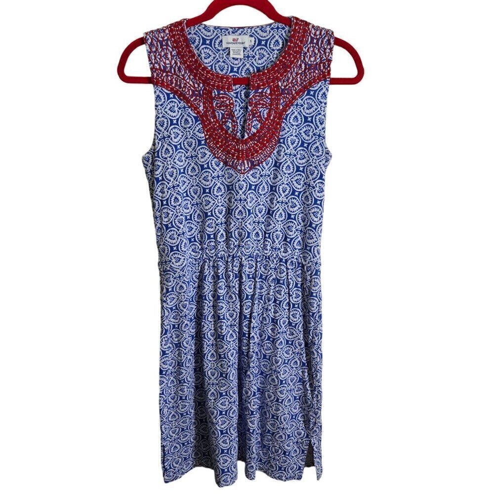 Vineyard Vines Tile Print Embroidered Jersey Knit Dress Size S - Picture 1 of 7